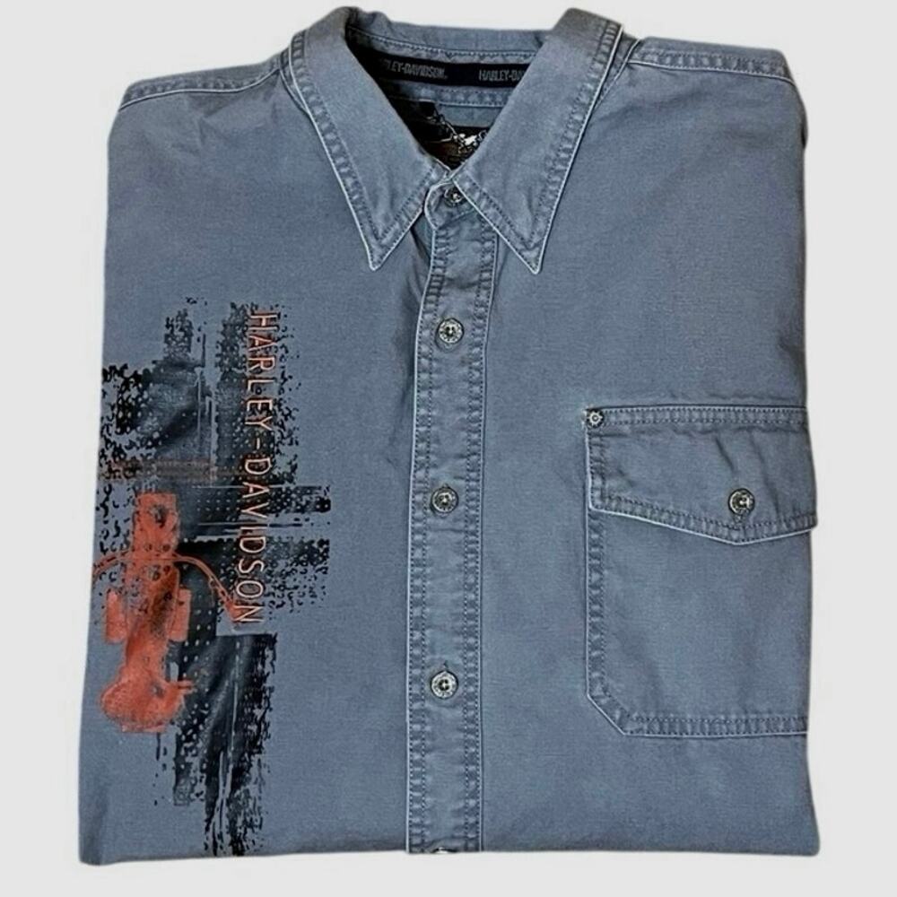VTG Harley Davidson Mechanic Shirt Pit Crew Motorcycle Gray Work Shirt XXXL